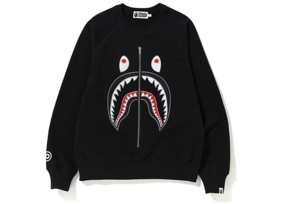 BAPE APPLIQUE METAL ZIP SHARK CREWNECK "BLACK"